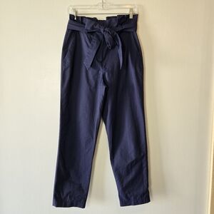 Halogen Navy Blue Paper Bag Waist Loose Fit Career Wear Trouser Pants Size 2